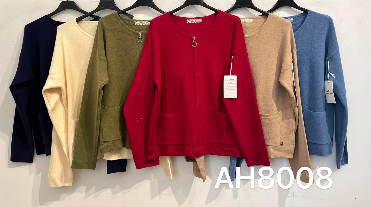 Chaqueta Punto Liso con Cremallera AH8008