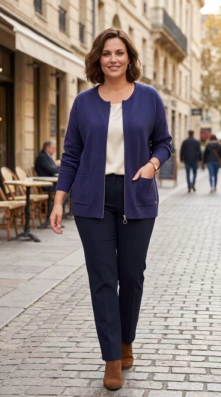 Chaqueta Punto Liso con Cremallera AH8008