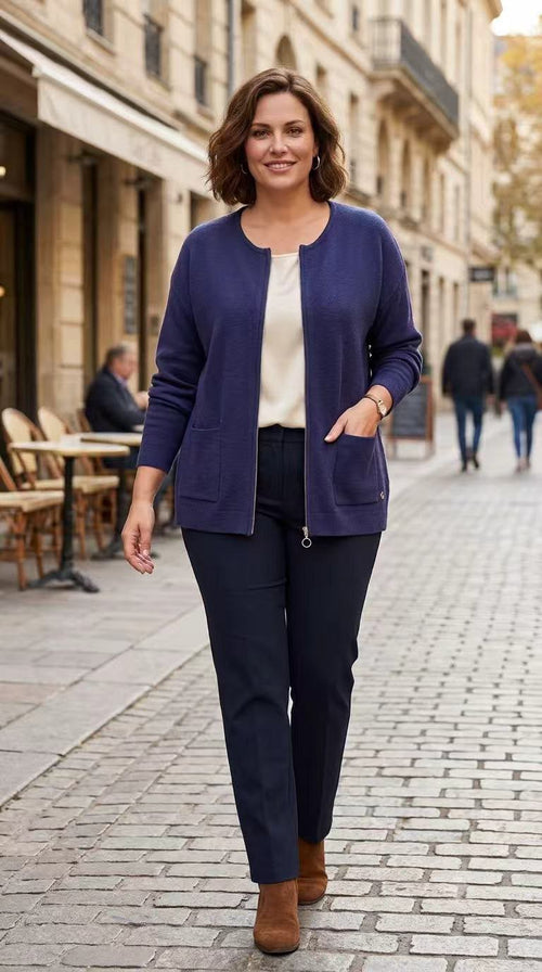 Chaqueta Punto Liso con Cremallera AH8008