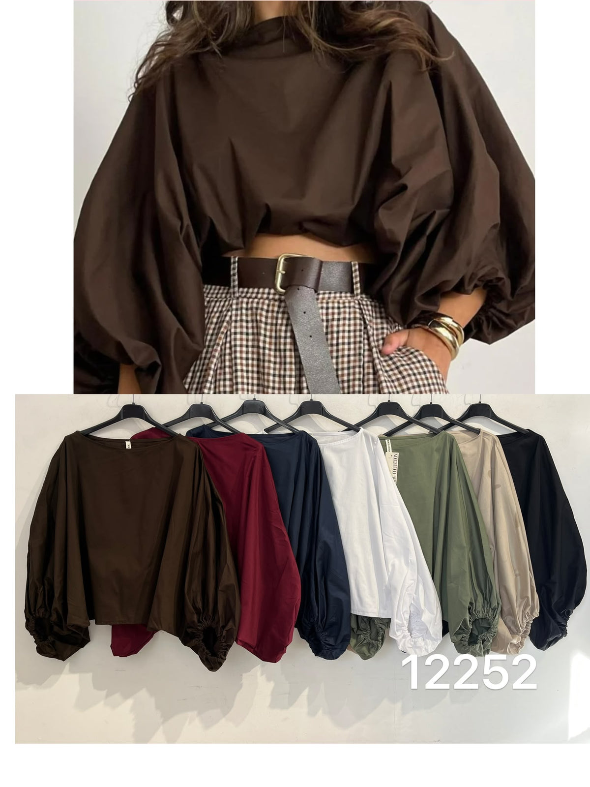12252 Blusa de Manga Abullonada